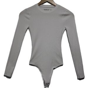 Womens Abercrombie & Fitch Soft AF White Ribbed Long Sleeve Bodysuit Top Size XS